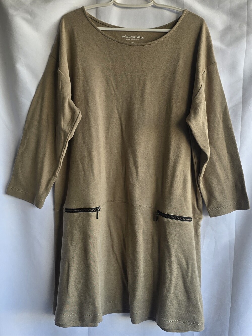 Soft Surroundings 'Moda' Knit Tunic Cotton Neutral Dress, Women's Large